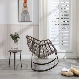 Sedia a Dondolo Reclinabile in Rattan Rosa per Esterni con Cuscino Imbottito per Veranda, Soggiorno, Patio e Giardino - Product Image 5