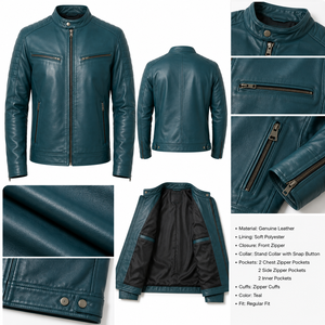 Chaqueta de cuero para hombre diseñada para clima fresco con forro suave, textura duradera, costuras resistentes y bolsillos prácticos para actividades casuales al aire libre. - Product Image 6