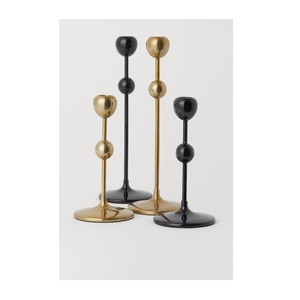 Gold and Black <b>Taper</b> <b>Candle</b> Holder Set Elegant Bubble Stem Metal <b>Candle</b> Stands Minimalist Multi Height Dinning Table Centerpiece - Product Image 1