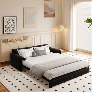 Divano Letto Convertibile Queen Size da 66 Pollici con Letto Estraibile 3 in 1 Multifunzionale in Velluto con Vano Portaoggetti Laterale per Soggiorno - Product Image 1