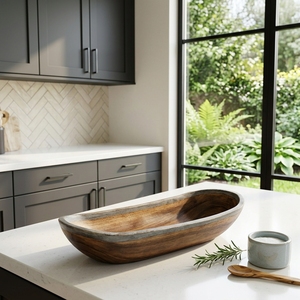 Tazón de Madera de Teca Sólida de Grado Alimenticio, Tazón Natural con Borde Natural para Frutas y Ensaladas, Utensilio de Cocina de Madera Hecho a Mano, Herramienta Decorativa Balinesa Premium - Product Image 2
