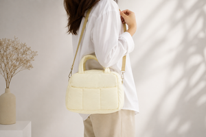 Beena's <b>Cream</b> Fashion Cosmetic <b>Bag</b> Polyester Makeup <b>Shoulder</b> Pouch Travel Light Weight Large Capacity Zipper Waterproof Soft - Product Image 5