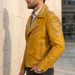 Customizable Men <b>Rhinestone</b> Winter Leather <b>Jacket</b> Motorcycle Biker Turn Down Collar Full Zip <b>Rhinestone</b> Design Party Wear Coat - Product Image 4