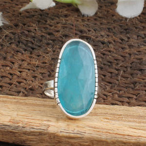 Anillo de Calcedonia Azul Natural, Plata de Ley 925, Gema Azul Espuma, Joyería Hecha a Mano para Mujer, Fabricante Personalizado al por Mayor - Product Image 1