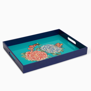 Plateau rectangulaire laqué fait main avec poignées, plateau décoratif pour table basse et ottoman, en provenance du Vietnam - Product Image 1