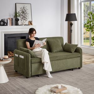 Divano letto trasformabile FX 66 pollici 3-in-1 regolabile in morbido velluto a coste con 4 cuscini e tasche laterali - Product Image 6