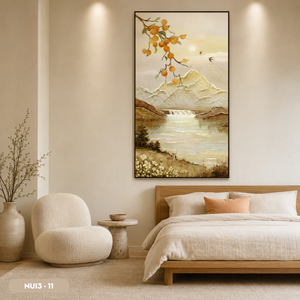 Peinture murale abstraite moderne de paysage de montagne en soie encadrée de qualité supérieure, cascade de rivière, œuvre d'art faite à la main, décoration intérieure OEM - Product Image 3