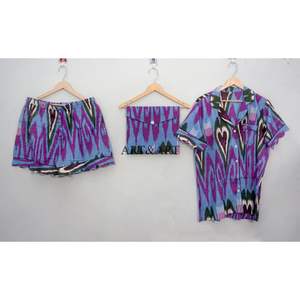 Conjunto de Pijama de Verano 100% Algodón Puro, Elegante y Clásico, con Estampado a Mano, Pantalones Cortos Tipo Canguro con Bolsillos, Suave y Transpirable - Product Image 3