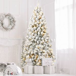 Albero di Natale innevato preilluminato da 2,1 m con 1.064 punte in filo di alluminio, perfettamente soffiato e sagomato, 400 luci calde - Product Image 1