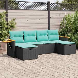 Conjunto de sofás de jardín con patas ajustables en negro y azul, colección grande de ratán sintético - Product Image 1