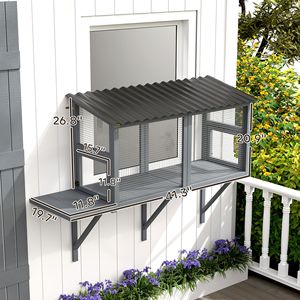 Enclos extérieur pour chat en bois gris avec fenêtre, perchoir et plateforme de saut, sûr pour que votre animal profite des vues extérieures - Product Image 2