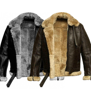 Men's Genuine <b>Leather</b> Bomber <b>Jacket</b> Solid Front Cotton Lining Windproof <b>Winter</b> Moto Biker Style Zipper Closure Embossed - Product Image 4