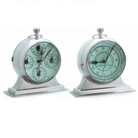 Horloge de bureau en métal contemporaine avec calendriers, finition argentée polie, décoration de bureau économique