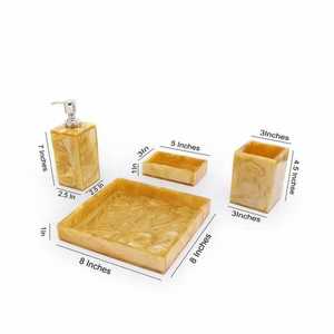 Yellow Resin Bathroom Set Marble Texture Soap Dispenser Pump <b>Toothbrush</b> <b>Holder</b> Soap Dish Square Tray For Washroom Hotel Home - Product Image 1