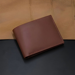 Bifold Card Slot Minimalist Men <b>Wallet</b> <b>Brown</b> Leather Thin Billfold Custom Multi Pocket Money Clip Smooth Horizontal Wholesale - Product Image 5