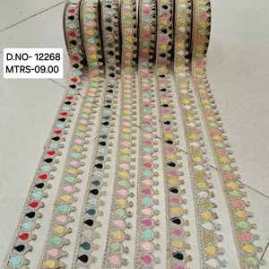 Cinta de encaje bordada de malla fina multicolor premium con hilo delicado de arcoíris para vestidos étnicos y adornos de boutique - Product Image 3