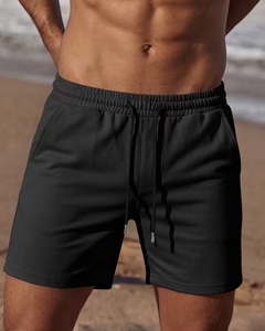 Men's Solid Black Sport Shorts With Drawstring Waist Quick Dry Fabric Mid Rise Fit Casual Style Polyester Material - Product Image 6