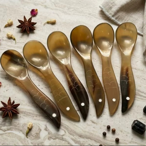 High Quality Brass Round Horn Spoon for Home Hotel & Restaurant Use Wedding Baby Soup Dessert Art Deco Industrial Design - Product Image 1