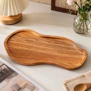 Bandeja de Almacenamiento de Madera, Forma Irregular, Diseño Moderno y Lujoso, Acabado Pulido, para Cocina o Sala de Estar, un Solo Compartimiento, Apta para Lavavajillas - Product Image 1