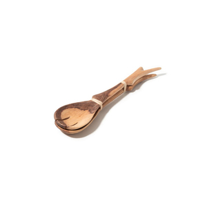 Juego de 2 utensilios para ensalada hechos a mano con madera de olivo natural, cuchara y tenedor de madera con mango largo para mezclar y servir, ecológicos. - Product Image 5