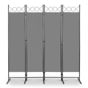 Paravento Pieghevole a 4 Ante 6FT in Tessuto Poliestere 160g con Telaio in Acciaio al Carbonio Grigio - Divisorio Pieghevole con Piedini in Plastica - Product Image 1