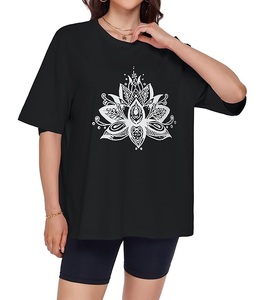 T-shirt femme en coton 100% imprimé, manches courtes, col rond, épaules tombantes, confortable, coupe ample, vente en gros, Bangladesh - Product Image 4