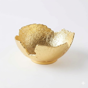 Luxury Gold Leaf Aluminum Bowl Irregular Edge Hammered Metal Decorative Dish for Modern Home Decor and Wedding <b>Table</b> Centerpiece - Product Image 2