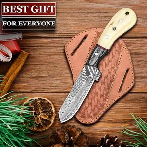 Couteau de chasse Damas OEM fait main pas cher, lame fixe de 8 pouces, manche en bois, lame pleine longueur, qualité industrielle, couteau de cowboy - Product Image 5
