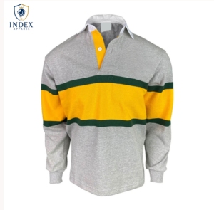 INDEX APPAREL Chemise de rugby à manches longues pour homme, gris, jaune, vert, couleurs contrastées, col rabattu, coupe classique, vêtements pour toutes les saisons - Product Image 1
