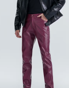 Spezia International Men's for PU Coated Straight Fit Casual <b>Trousers</b> Side Pockets <b>Elastic</b> <b>Waist</b> Heavyweight Winter Pants - Product Image 1
