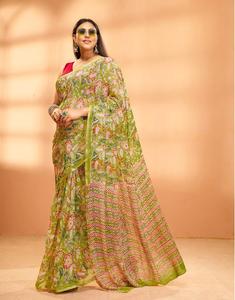 Sari en mousseline Double Diamant pur, imprimé à la main, léger, pour femme, style ethnique, imprimé Bagru - Product Image 1