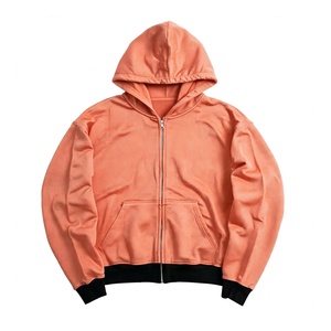 Custom Zip Up <b>Hoodie</b> Full Zip Oversized Sweatshirt Heavyweight Fleece Hooded Jacket Drop Shoulder <b>Orange</b> Outerwear - Product Image 1