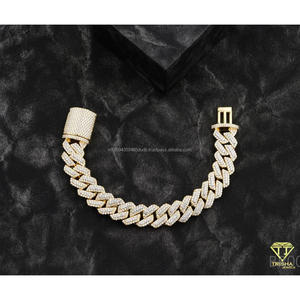 กำไลข้อมือเพชรโมอิสซาไนต์แบบยูนิเซ็กซ์ ประดับด้วยเงินแท้ 925 ดีไซน์แบบ Cuban Links หนา พร้อมเคลือบผิวสองสีสุดหรู - Product Image 1