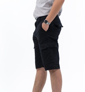 Pantalones Cortos Cargo de Algodón Negro para Hombre, Cintura Media, Casuales, Sólidos, Transpirables, con Bolsillos - Product Image 3