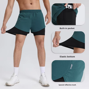 Pantalones Cortos Deportivos para Hombre, Diseño 2 en 1 con Forro, Cintura Elástica, Tejido Deportivo de Secado Rápido y Transpirable - Product Image 3
