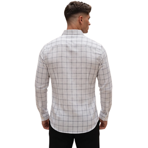 Chemise en flanelle à carreaux gris et blanc pour homme, manches longues, boutonnée, décontractée, tissu brossé doux, streetwear quotidien - Product Image 2