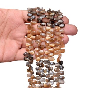 Cuentas de piedra lunar natural con brillo dorado, forma de pera suave, tipo briolette, sueltas, en hilo, 7x12mm, para la fabricación de joyas. - Product Image 3