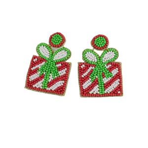 Add New Handwork Embroidery Christmas HO HO Gift Seed Beaded Earrings Unique Stylish Fancy And Jewelry Elegant Premium For <b>Girl</b> - Product Image 3