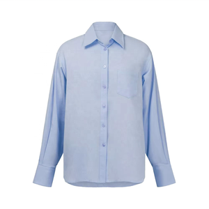 Chemisier habillé bleu clair pour femme, manches longues, boutonné, respirant, en polyester/coton, idéal pour le printemps et l'été - Product Image 6