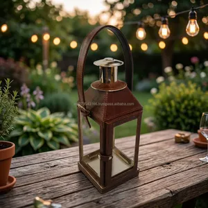 Lanterne décorative élégante en fer et verre avec poignée pour l'intérieur et l'extérieur, maison, jardin, patio, mariage, éclairage de bougies, décoration - Product Image 2