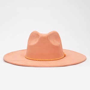 Solid Color Suede Fedora <b>Hat</b> with Nap Detail for Women and Men Vintage 10cm Brim <b>Band</b> Accessories for Casual and Party Scenes - Product Image 1