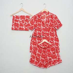 Conjunto de Pijama Corto de Algodón 100% Indio para Mujer, para Fiesta Nupcial, Verano, Primavera, con Bolsa de Algodón, Ligero - Product Image 4