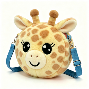 Bolso bandolera de peluche de jirafa personalizado, Bolso de hombro de peluche de jirafa de dibujos animados, Bolso de peluche de jirafa con cremallera, Jirafa amarilla con manchas - Product Image 5