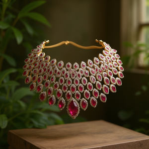Fine Choker <b>Necklace</b>-Zircon <b>Ruby</b> Bridal Large Statement Piece - Product Image 3