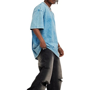 T-shirt à manches courtes tie-dye surdimensionné pour homme, col rond, style streetwear, jersey de coton, coupe longue, bleu - Product Image 4
