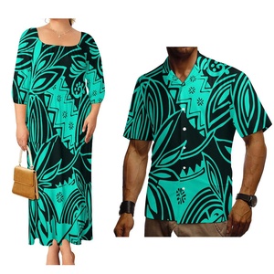 ชุดเดรสลำลองสไตล์เรโทรสีดำสำหรับผู้หญิงและเสื้อยืดไซส์ใหญ่สำหรับผู้ชาย ชุดคู่รักสไตล์ซามัวโพลีนีเซียน - Product Image 3