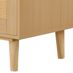 Comò Moderno in Rovere e Rattan con 5 Cassetti, Maniglie in Metallo e Gambe in Legno per Camera da Letto - Product Image 3