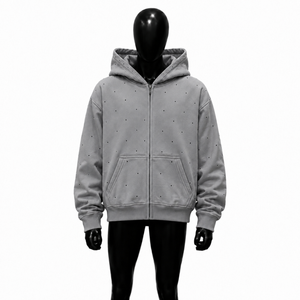 Grey Full Zip Hoodie <b>Men</b> Premium Oversized Streetwear Tiny <b>Black</b> Dot Design <b>Fleece</b> Hooded <b>Jacket</b> Casual Winter Fashion Autumn - Product Image 1