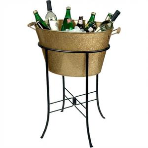 Bañera para bebidas de metal galvanizado de diseño clásico con asas, cubo de hielo ovalado para fiestas, enfriador de cerveza, vino, champán y cócteles. - Product Image 2