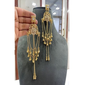 Classy Diamond Classic Baroque Zircon Earrings Set Gold Plated Brass Trendy Women's Engagement Anniversary Gift Party Wear - Product Image 2